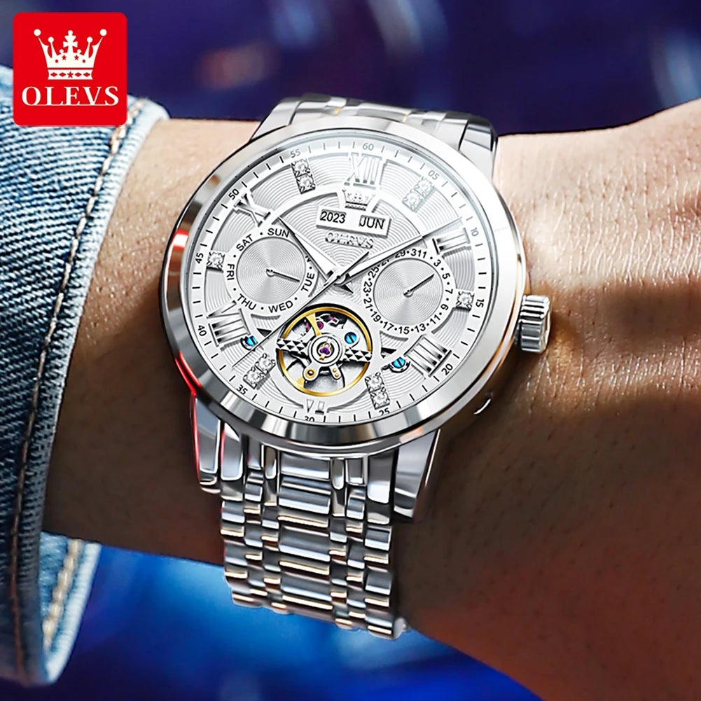 OLEVS Automatic Mechanical Watch – Skeleton Flywheel for Men's Business Wear