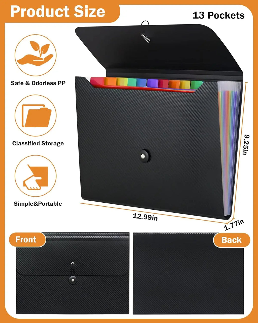 Accordion File Organizer – 13 Pockets for Office and Classroom Use