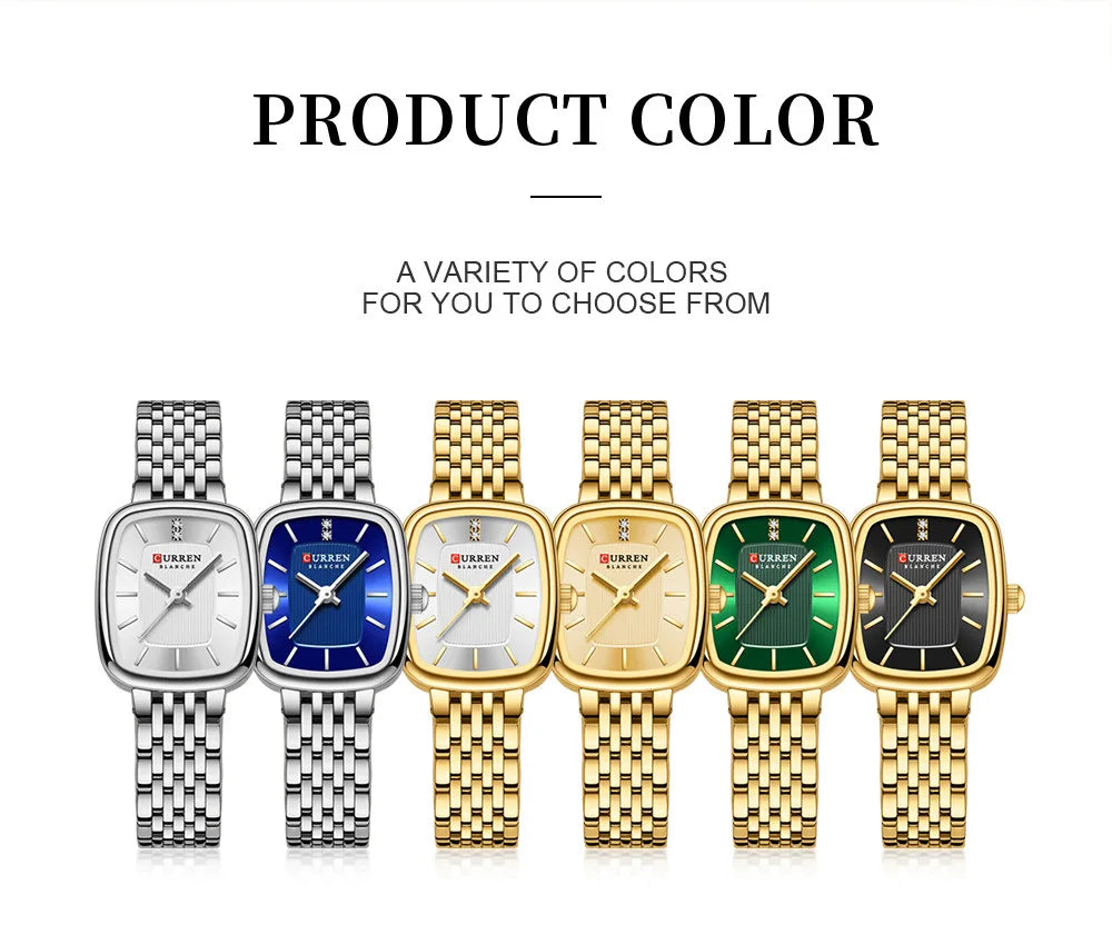 Gold Stainless Steel Quartz Watch – Elegant Square Dial for Business Fashion