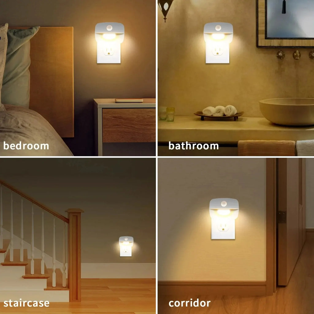 Motion Sensor LED Night Light – Dimmable Plug-in Lamp for Bedroom and Hallway