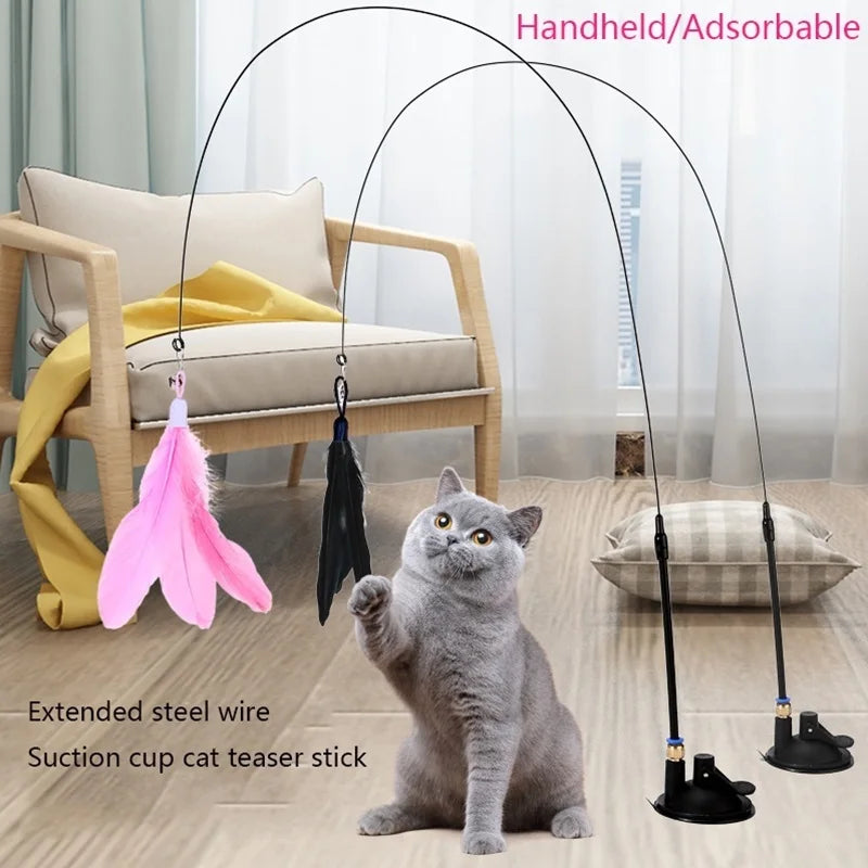 Feather Cat Teaser Wand – Suction Cup Interactive Toy for Indoor Exercise