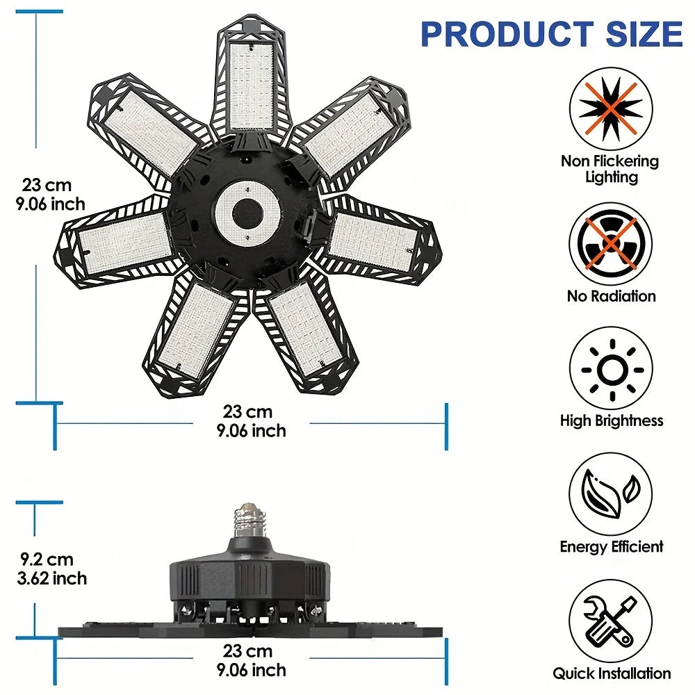 LED Garage Light – 11 Adjustable Panels for Workshop Industrial Lighting