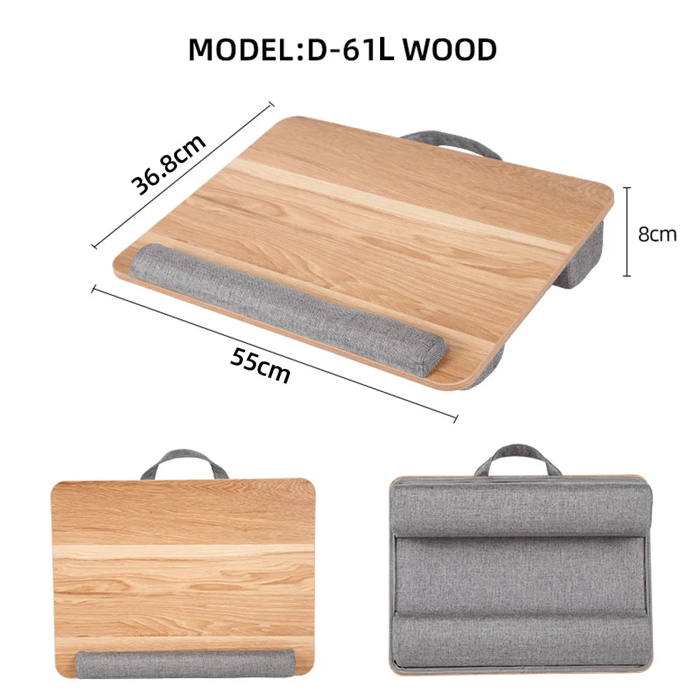 Portable Wooden Laptop Bed Desk – 15 Inch Lap Tray with Cushion for Study