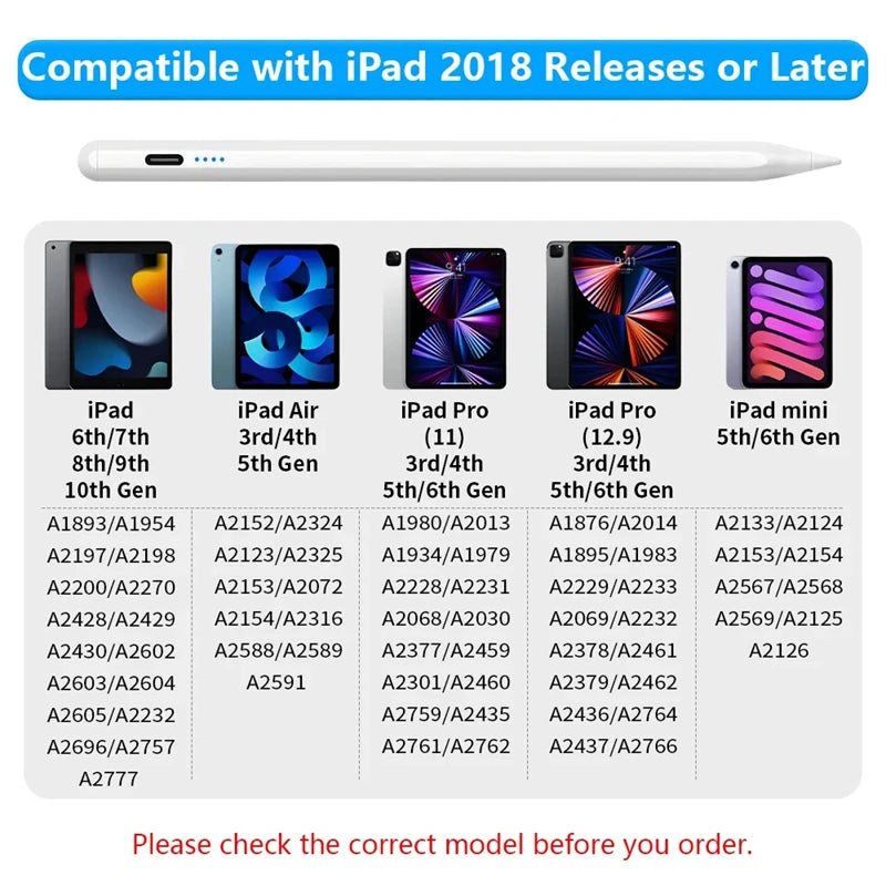 Stylus Pen – Palm Rejection and Power Display for iPad Pro Air Mini