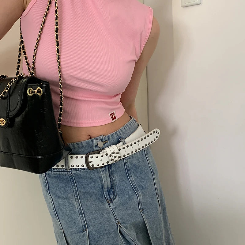 Rivet Studded Leather Belt – Fashion Waist Accessory for Women