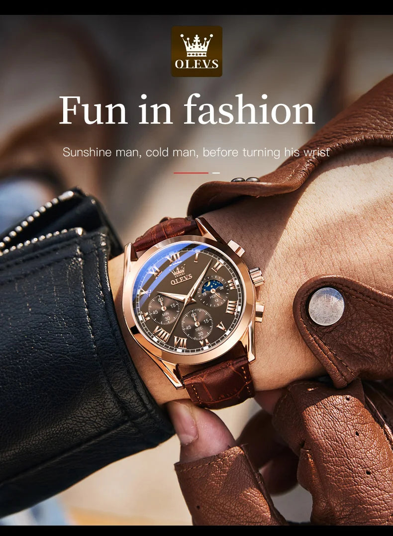 Leather Quartz Watch – Waterproof Noctilucent Timepiece for Business Men