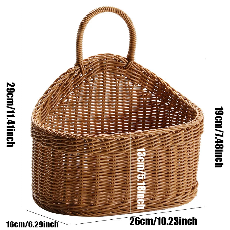 Wall Mounted Rattan Basket – Decorative Plastic Storage for Kitchen Home