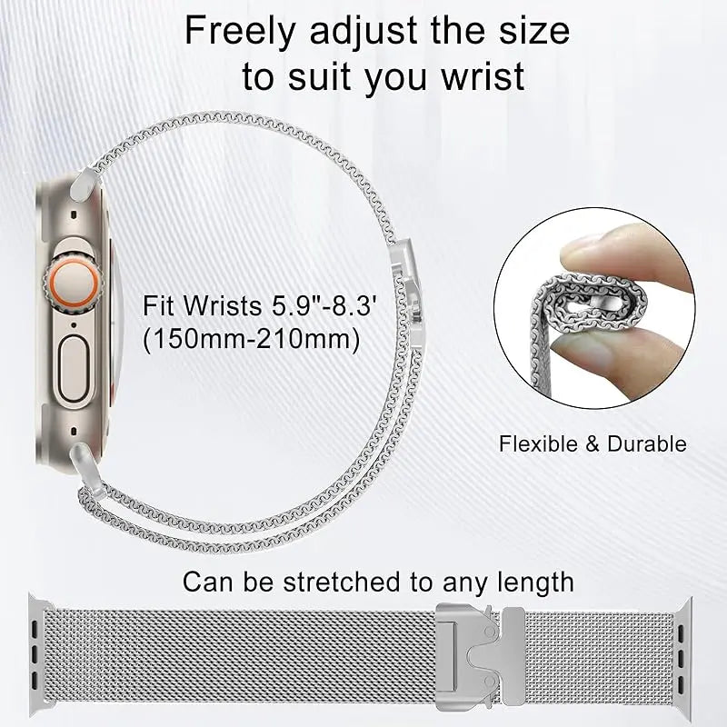 Stainless Steel Milanese Loop – Metal Band for Apple Watch Series 1-10 Ultra