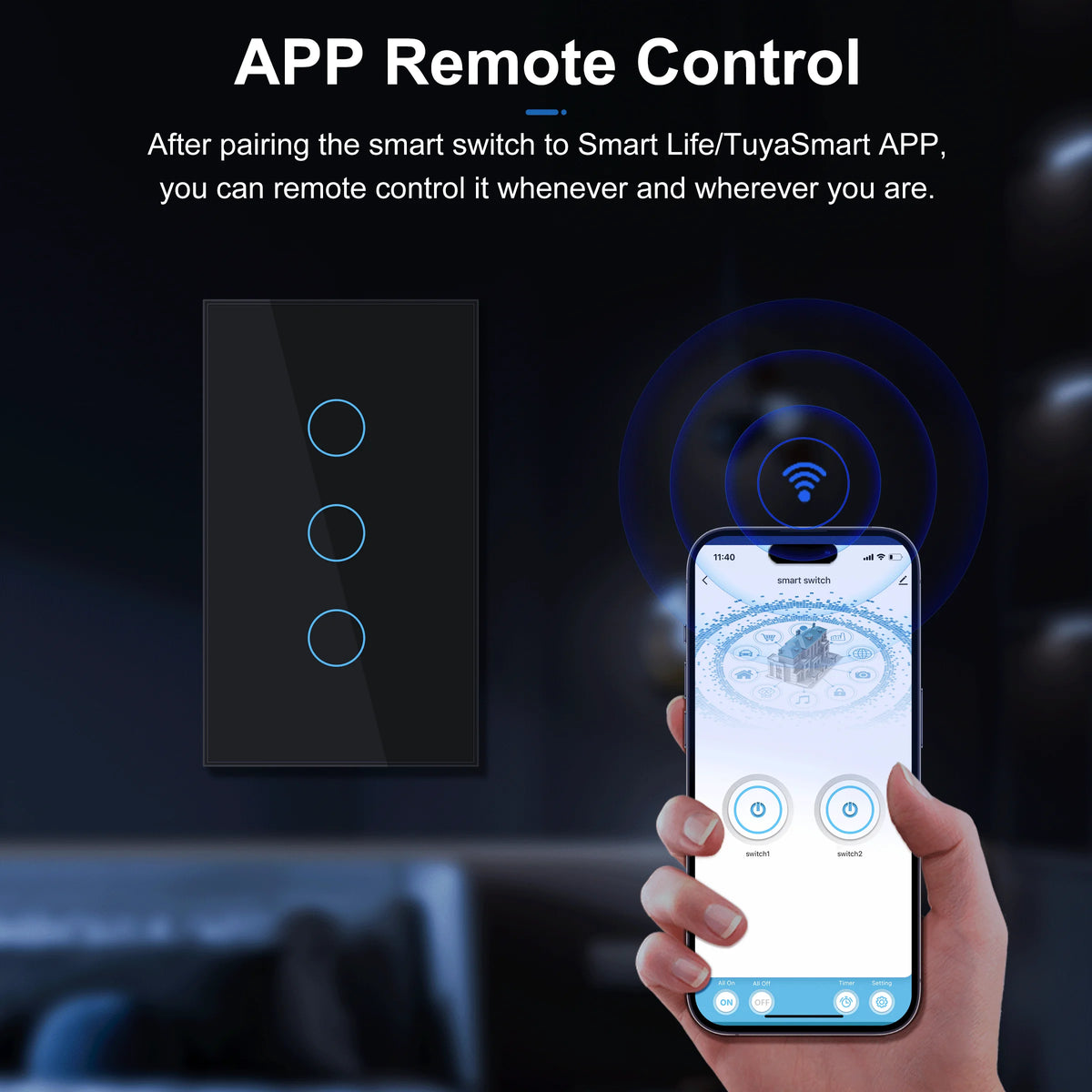 Smart Wifi Touch Light Switch – No Neutral Wire Required for Home Automation