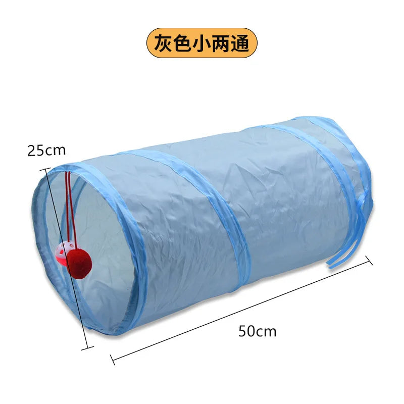 Collapsible Grey Cat Tunnel – Interactive Crinkle Toy for Pet Playtime