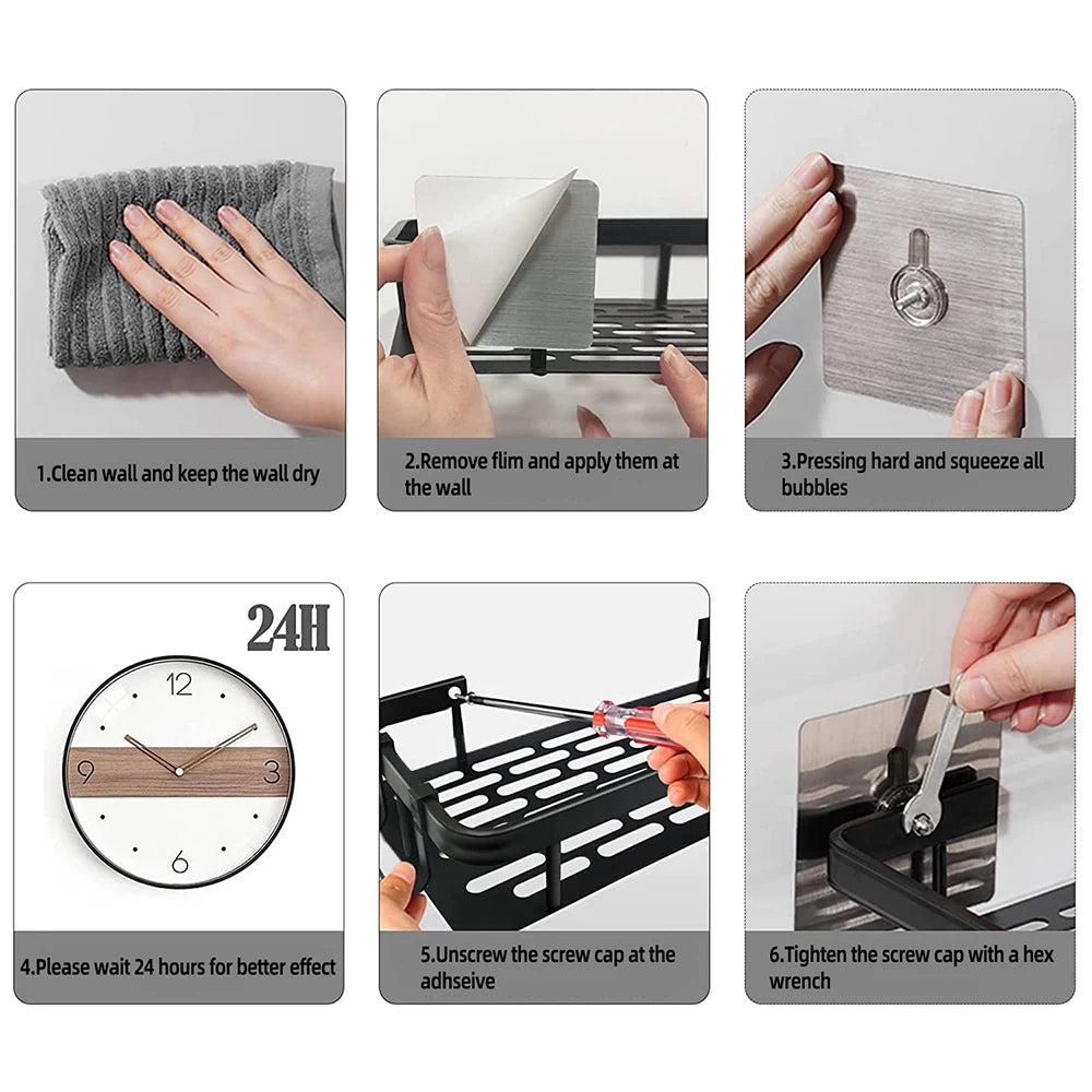 Adhesive Corner Shower Shelf – No Drill Wall Storage for Bathroom Organization