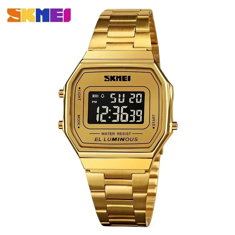 Retro LED Digital Watch – Stainless Steel Wristwatch for Men