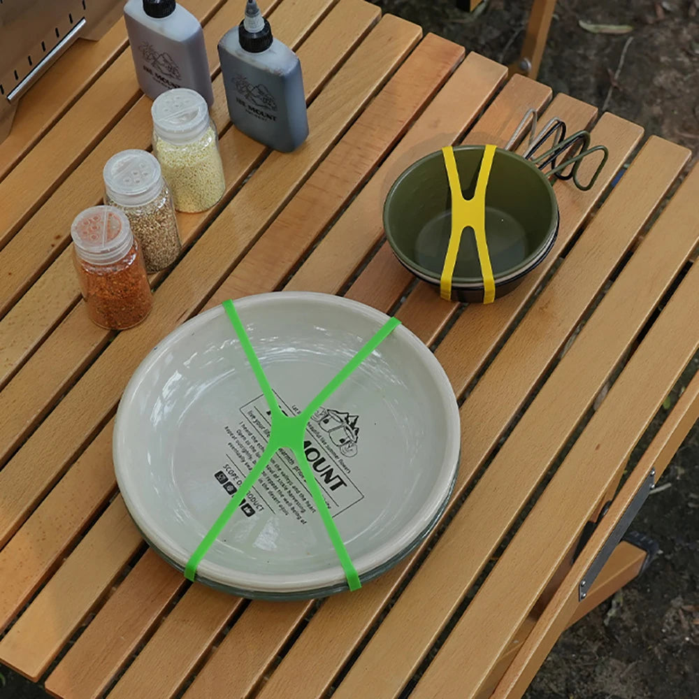 Silicone Cutlery Strap – H-Shaped Elastic Band for Outdoor Camping Tableware