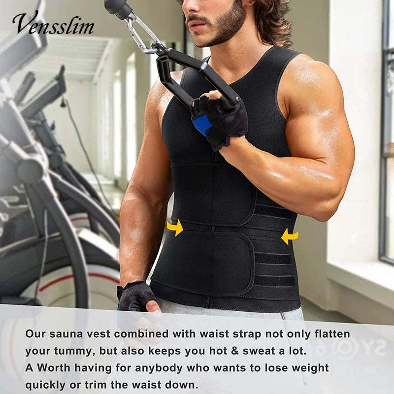 Men Compression Waist Trainer Vest – Slimming Sauna Shirt for Workout Fitness