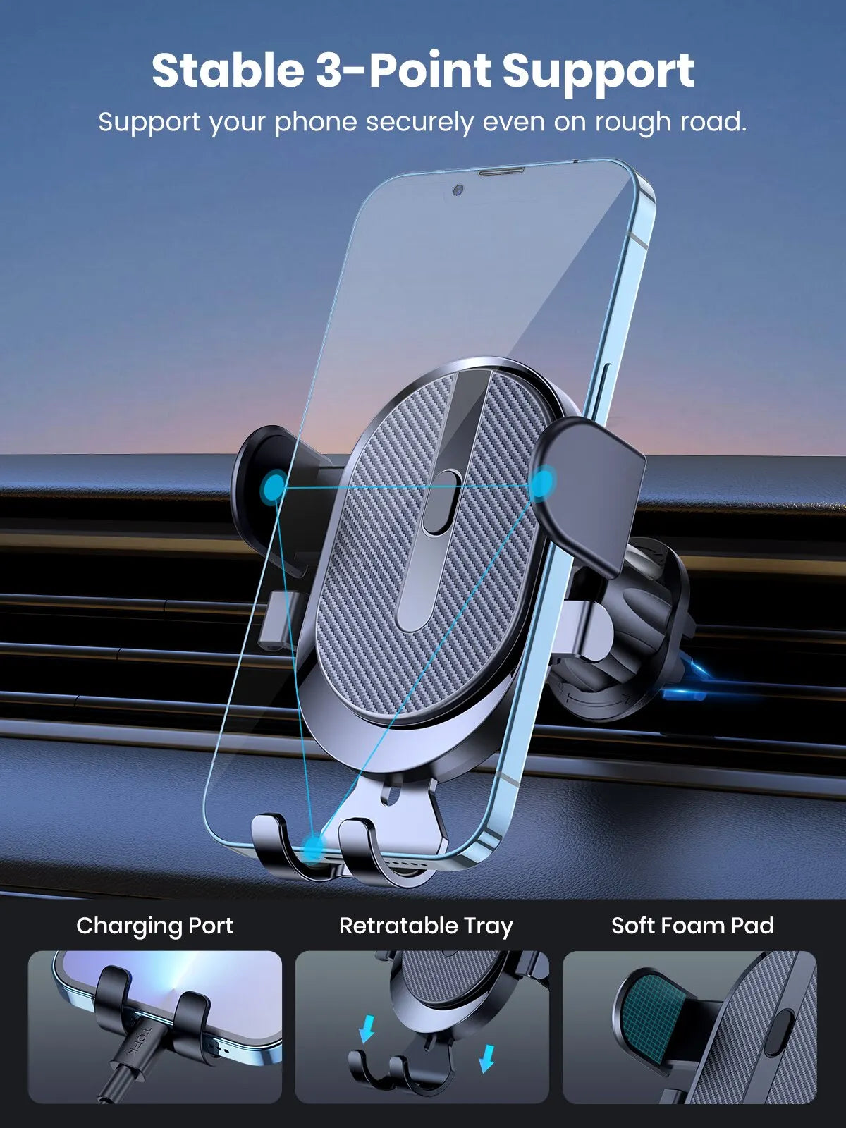 Gravity Car Phone Holder – Metallic Air Vent Mount for Hands-Free Driving
