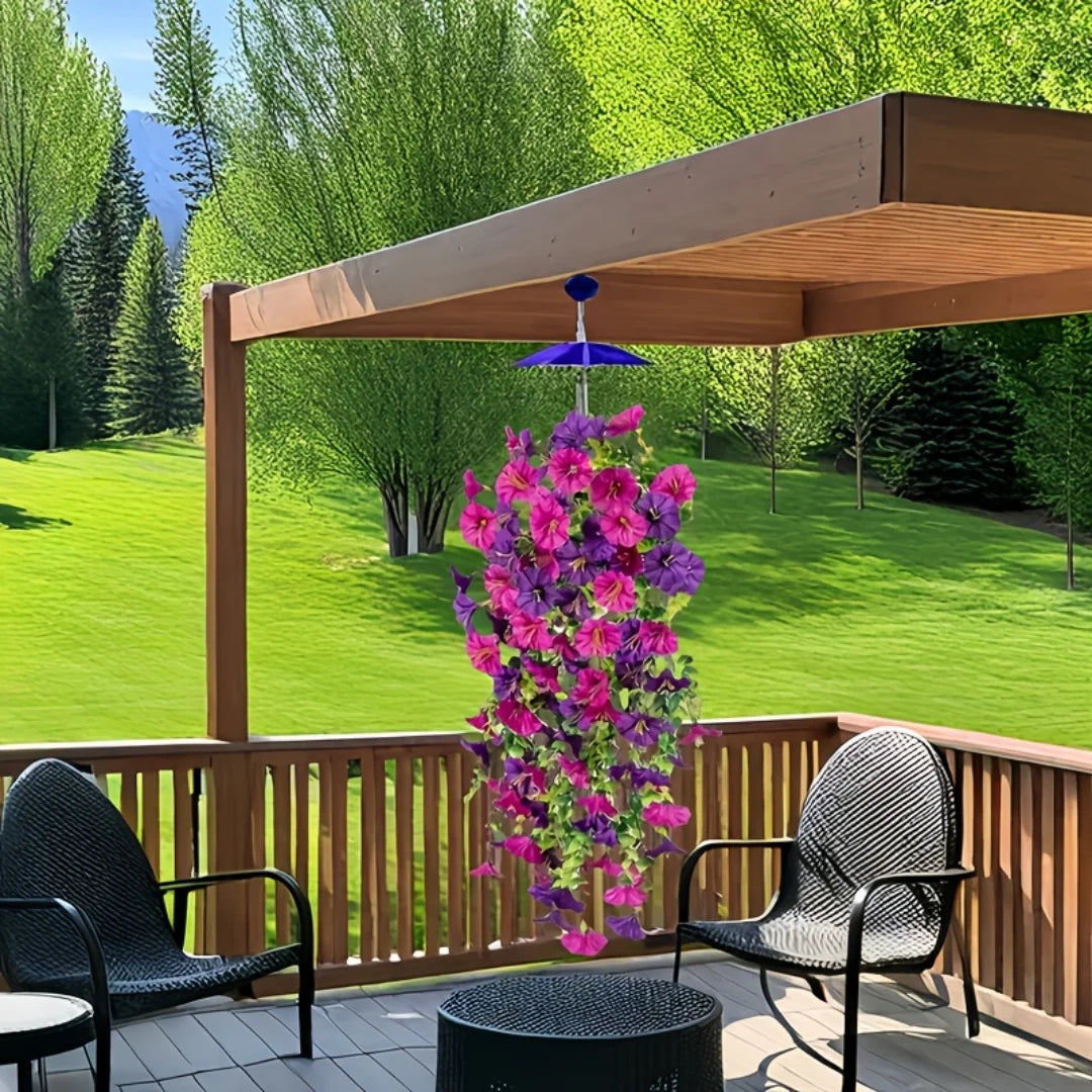 Artificial Morning Glory and Eucalyptus Vine – UV-Resistant Home Wall Decor
