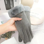 Women Suede Touchscreen Gloves – Thick Plush Lined for Winter Outdoor Wear