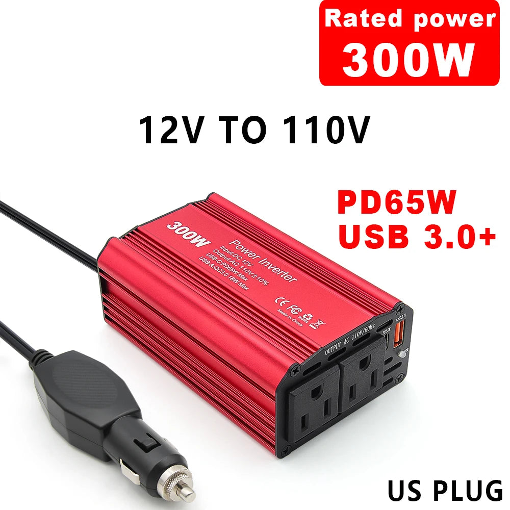 Car Power Inverter – 300W DC to AC Adapter for Road Trips and Travel