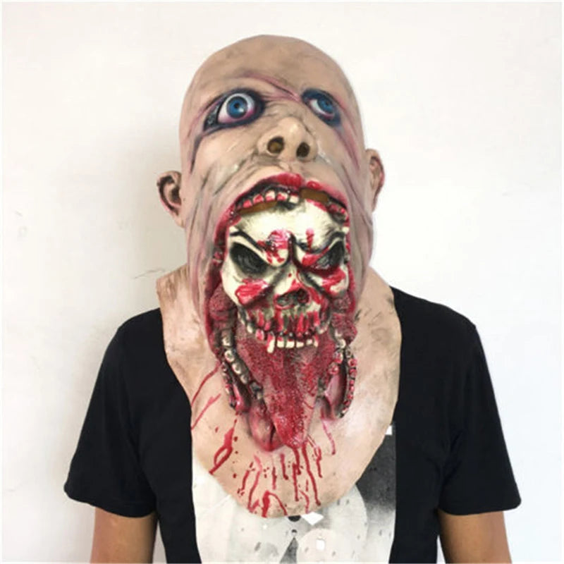 Bloody Skull Latex Mask – Double-Layer Horror Prop for Halloween Cosplay