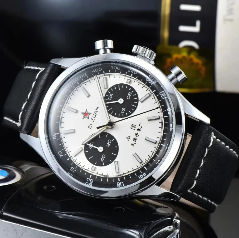 Vintage Pilot Chronograph – 42mm Automatic Waterproof Watch for Men