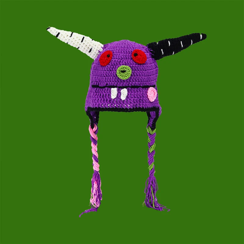Knitted Monster Balaclava – Green Devil Hat for Halloween Cosplay Costume
