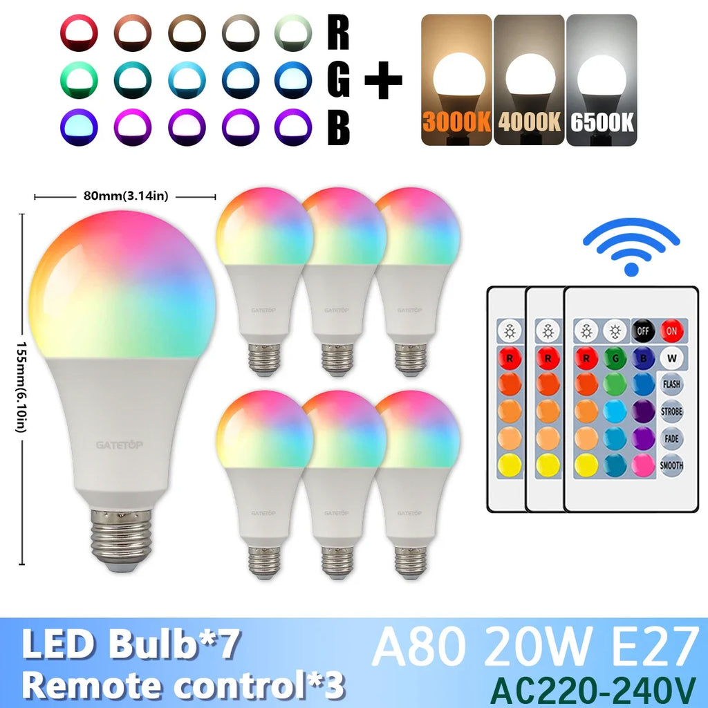 RGB LED Light Bulb – Dimmable 16 Color Remote for Home Bedroom Decor