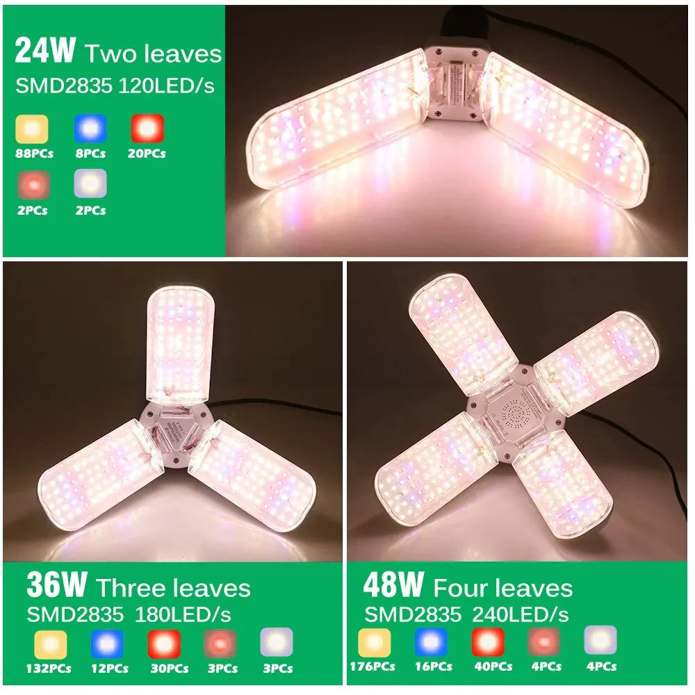 Foldable LED Grow Light – Full Spectrum E27 Bulb for Indoor Plant Seedlings