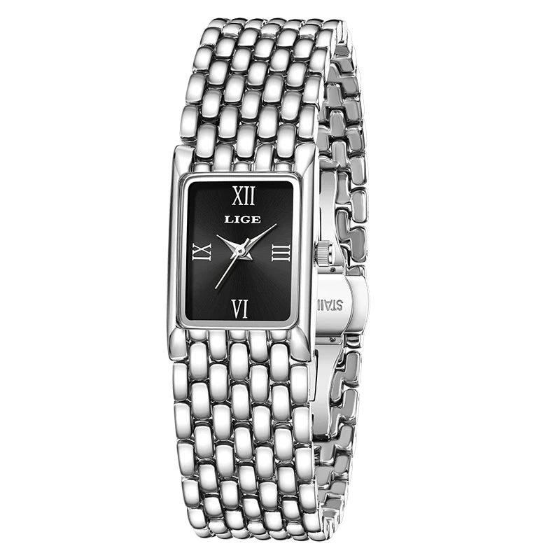 Square Stainless Steel Quartz Watch – Elegant Waterproof Accessory for Women