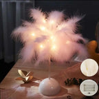 Feather LED Table Lamp – Battery-Powered Portable Night Light for Kids Bedroom