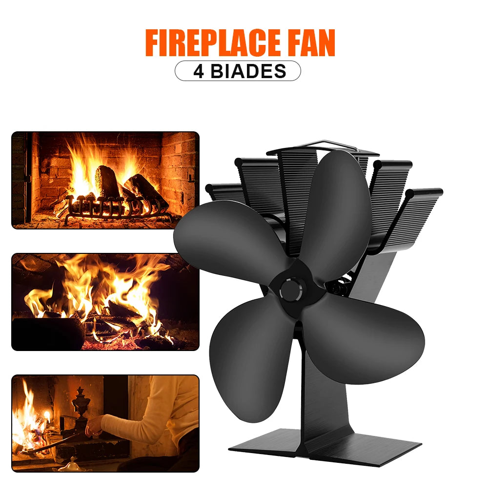 4 Blade Heat Powered Stove Fan – Eco Friendly Wood Burner for Winter Heating
