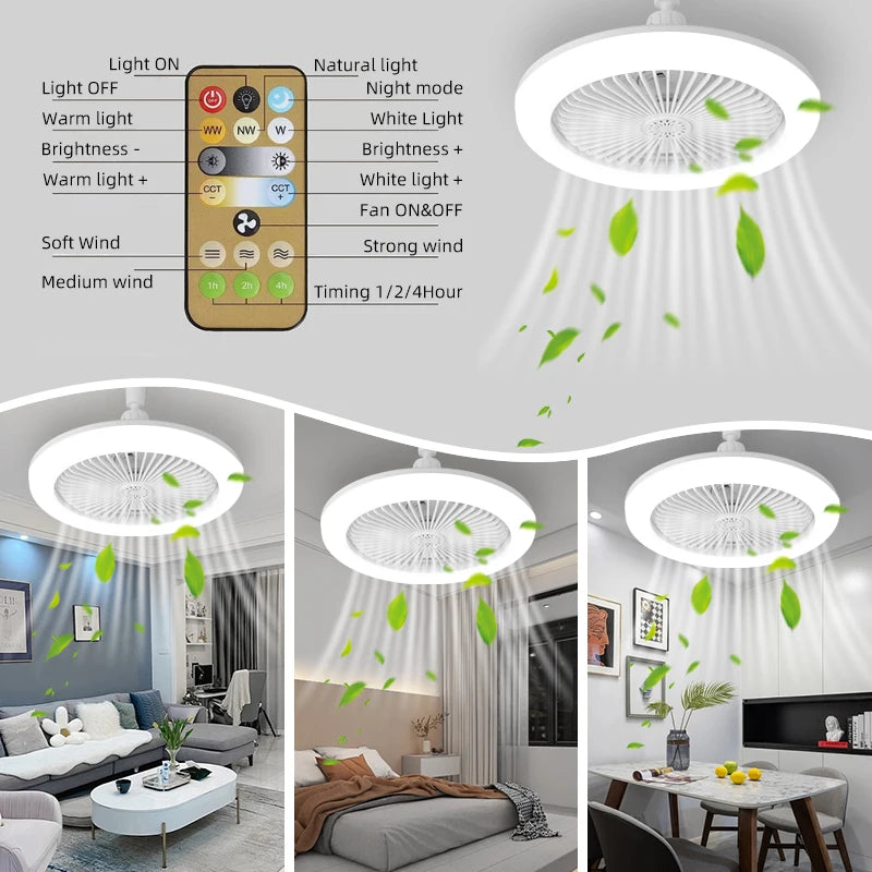Silent Ceiling Fan Light – Remote Controlled E27 Lamp for Bedroom Living Room