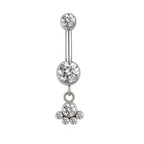 Silver belly button ring with clear cubic zirconia gemstones, minimalist jewelry