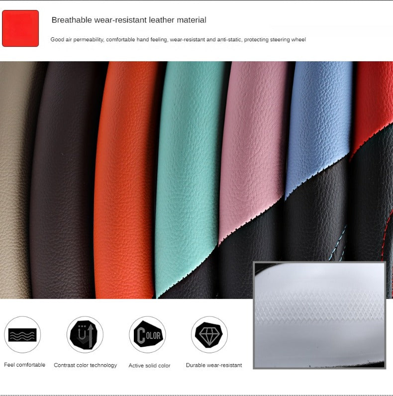 PU Leather Steering Wheel Cover – Non-Slip Grip for Universal Car Interior