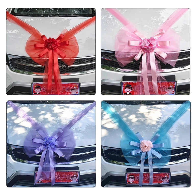 Silk Flower Wedding Car Decoration Kit – Floral Ribbons for Bridal Vehicles