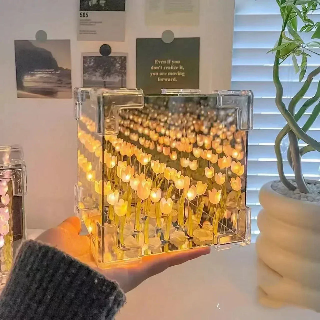 DIY Tulip Flower Sea Cube Night Lamp – Handmade Creative Gift for Girlfriend