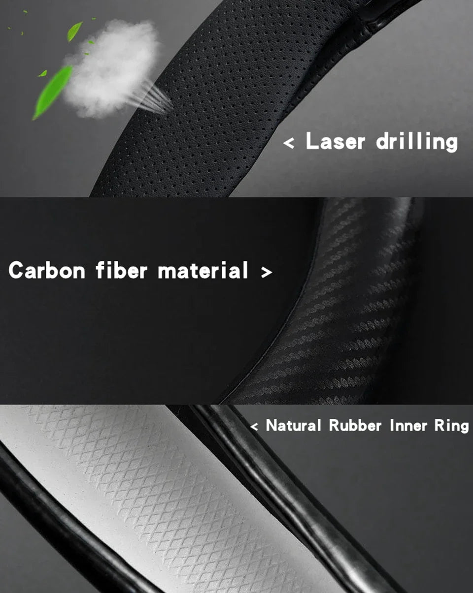 Carbon Fiber Steering Wheel Cover – Anti Slip Leather for Vehicle Interior