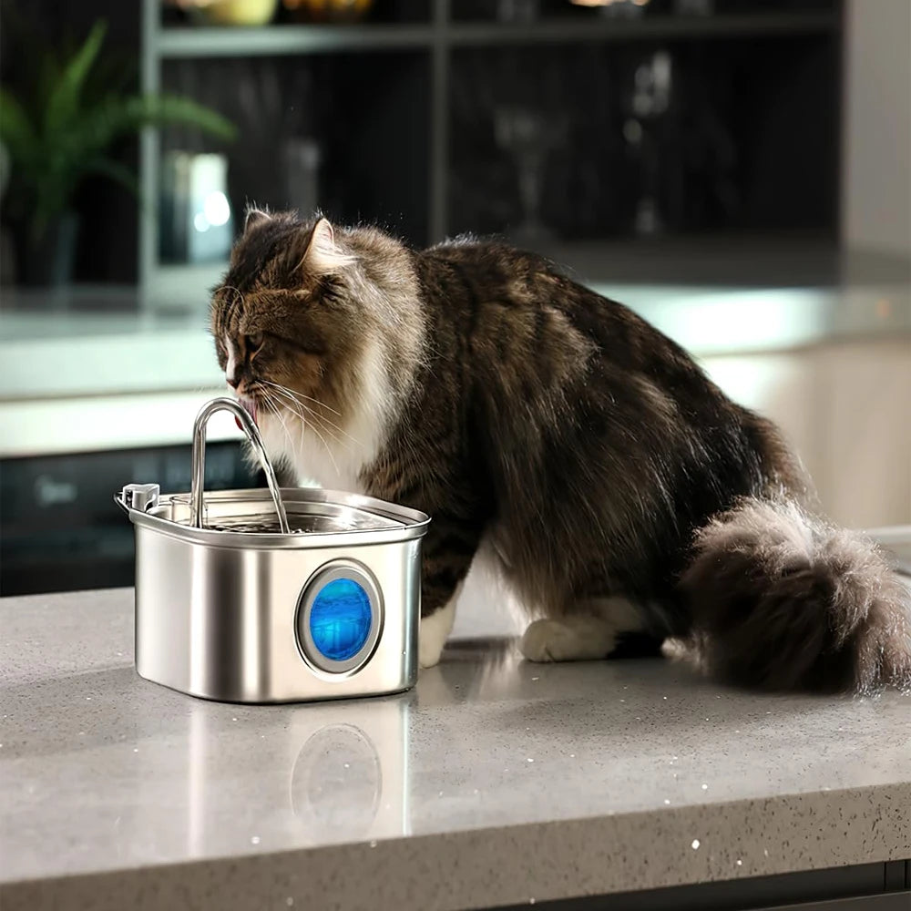 Stainless Steel Pet Water Fountain – 3.2L Automatic Dispenser for Cats and Dogs
