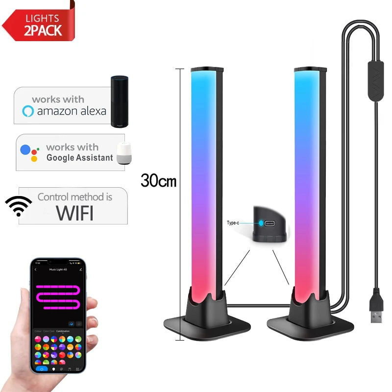 RGB LED Light Bar – Music Rhythm Sensing Desktop Lamp for Gaming Decor
