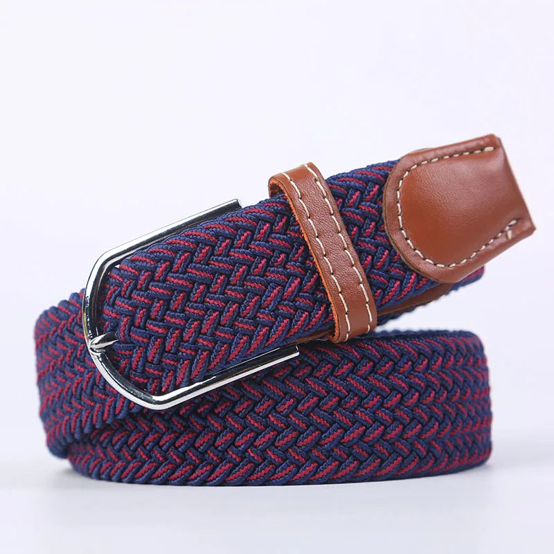Woven Elastic Canvas Belt – Stretch Braided Buckle Strap for Casual Jeans