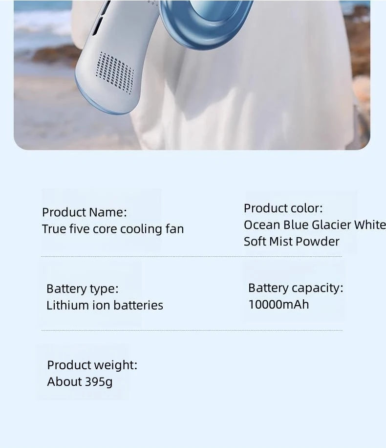 Portable Neck Fan – 10000mAh Rechargeable Silent Cooling for Outdoor Camping