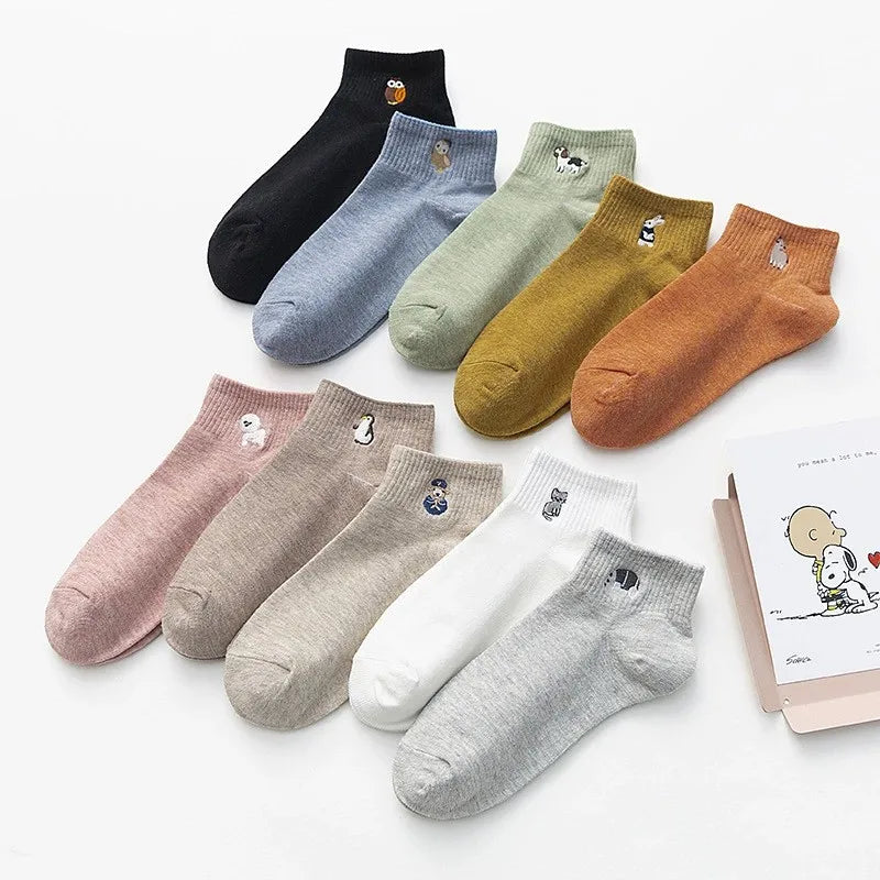 Embroidered Animal Cotton Socks – Soft Cartoon Crew Socks for Casual Daily Wear
