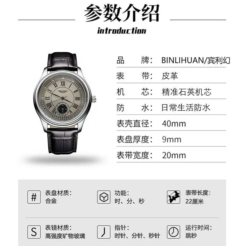 Luxury Leather Quartz Wristwatch – Waterproof Business Accessory for Men