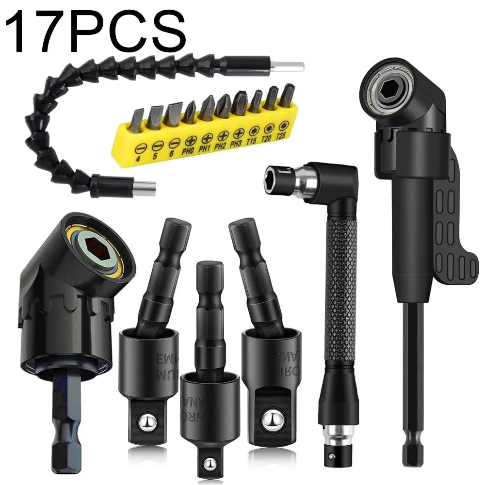 Flexible Drill Bit Extension Set – 105° Right Angle Adapter for Power Tools