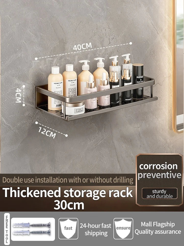Aluminum Bathroom Shelf – Wall Mounted Storage Rack for Kitchen and Shower