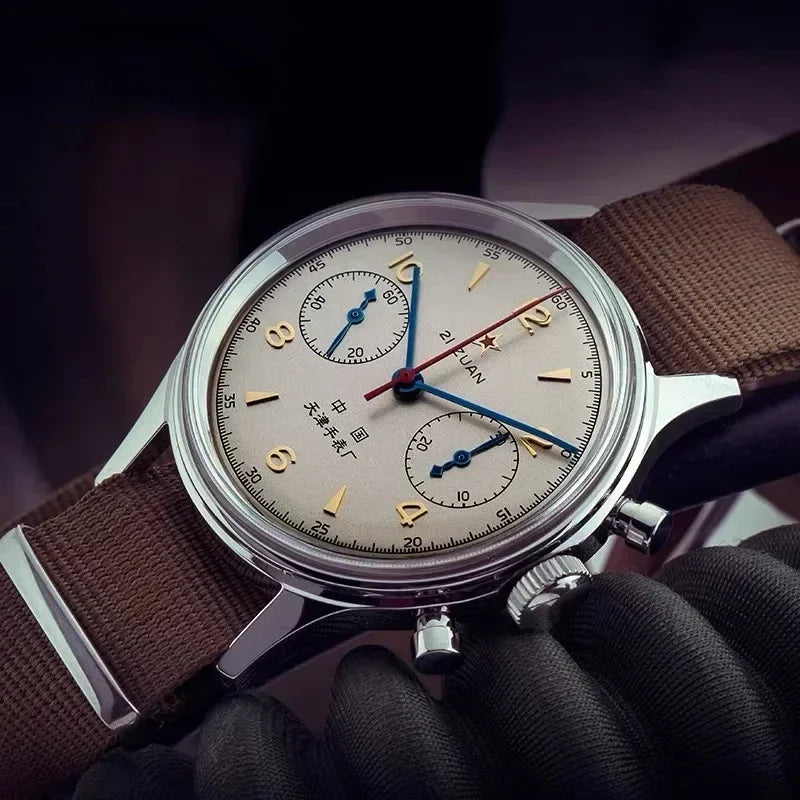 Vintage Pilot Chronograph – 42mm Automatic Waterproof Watch for Men