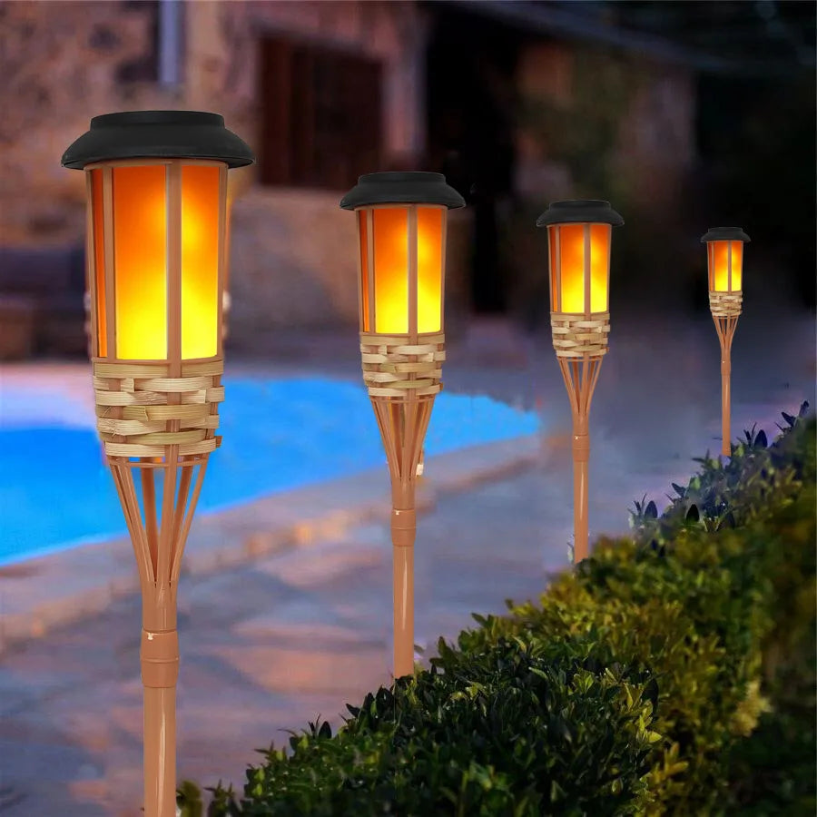 Handcrafted Bamboo Solar LED Torch – Flickering Flame Effect for Garden