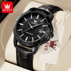 OLEVS Quartz Wristwatch – Leather Strap Classic Date for Men's Business