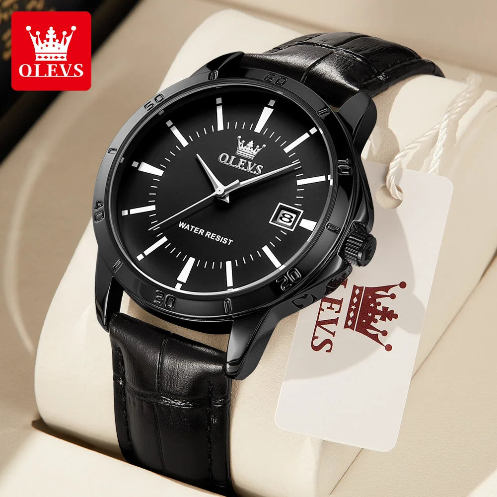 OLEVS Quartz Wristwatch – Leather Strap Classic Date for Men's Business