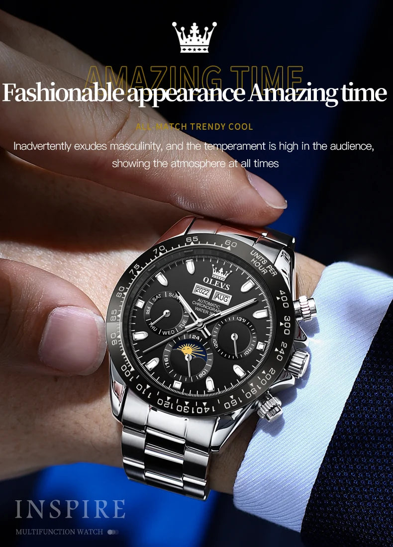 OLEVS Automatic Mechanical Watch – Luxury Chronograph for Business and Sports