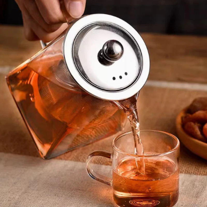 Glass Tea Infuser Pot – Heat Resistant Square Kettle for Loose Leaf Brewing